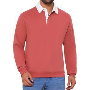 Contrast Collared Long Sleeves Pullover Polo Sweatshirt Red